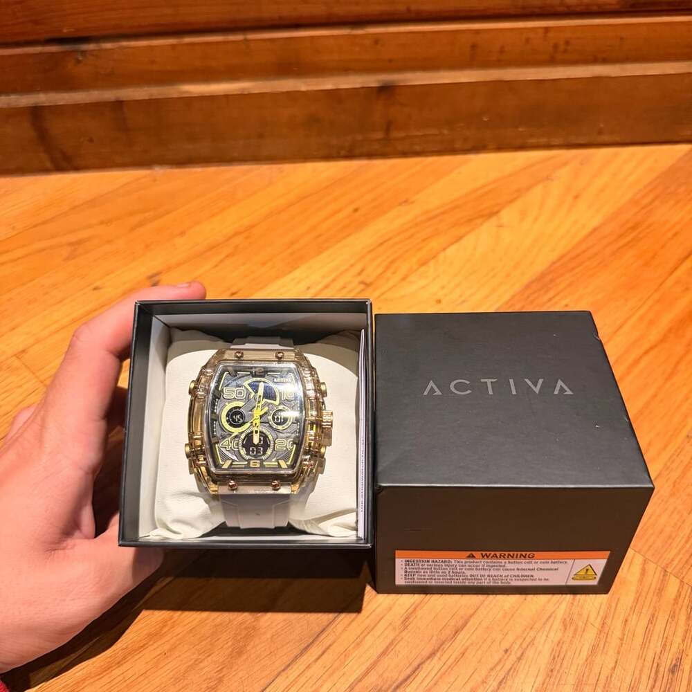 Activa Men's Transparent Barrel-Shaped Chronograph Analog-Digital Quartz Watch
